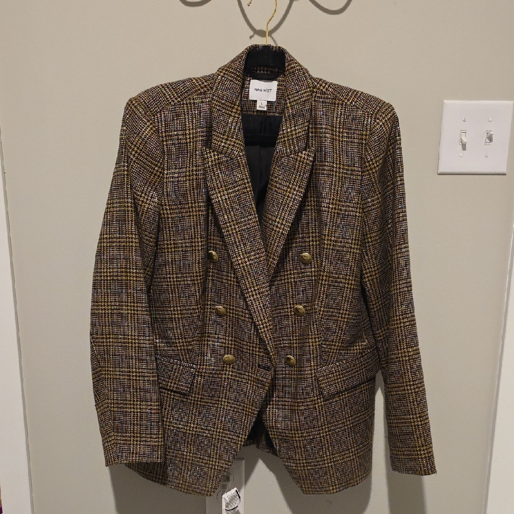 Nine West Houndstooth Blazer with Gold Accents